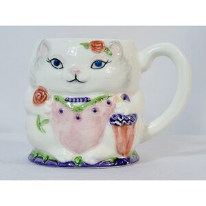 Mary Ann Baker Cat Lover Mug 1990s Sundae Ceramic 3D Hand Painted Kitten
